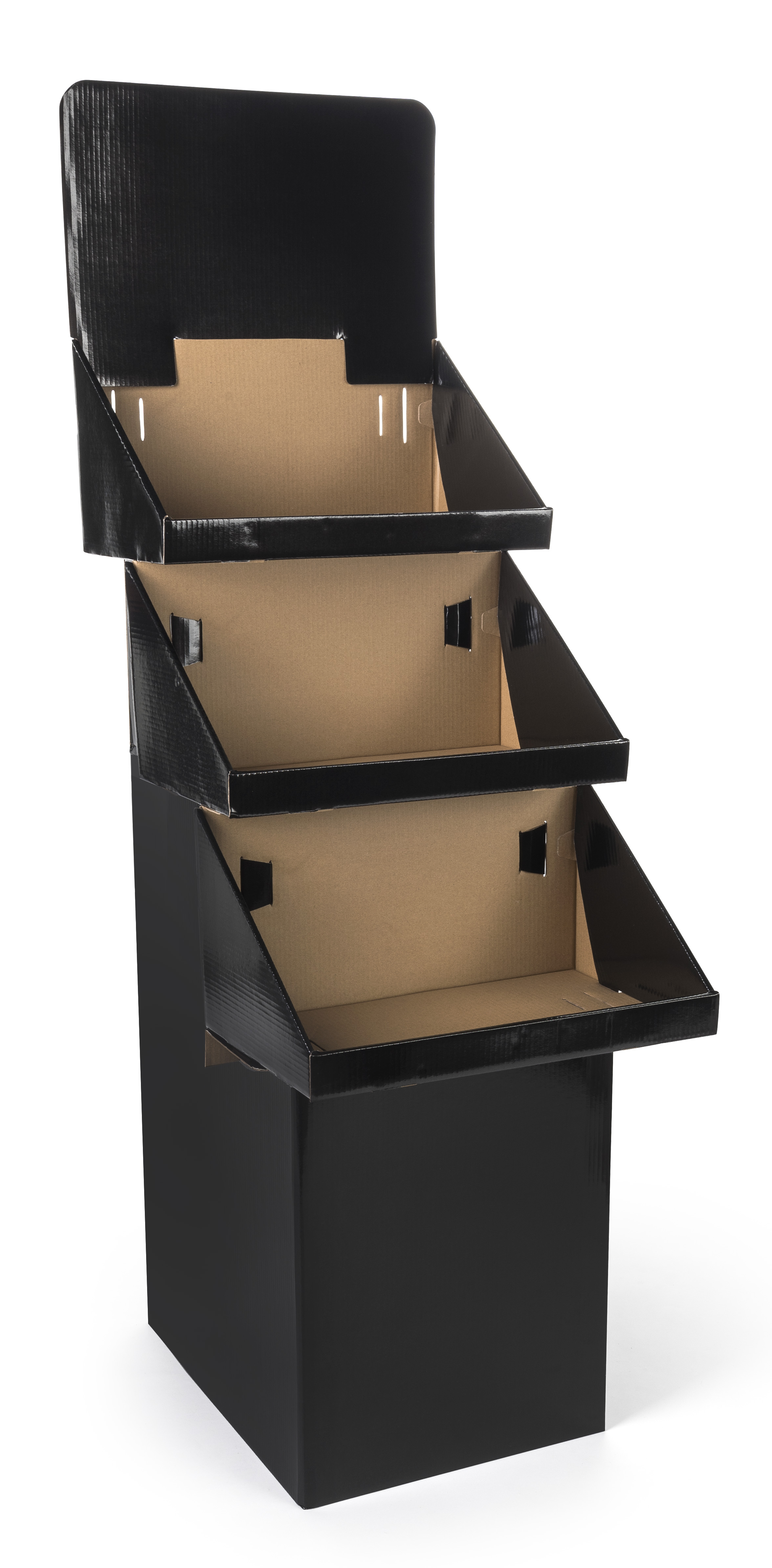 Reusable Display (3) Tier Cardboard Bin Display | Black Finish | Displays2Go