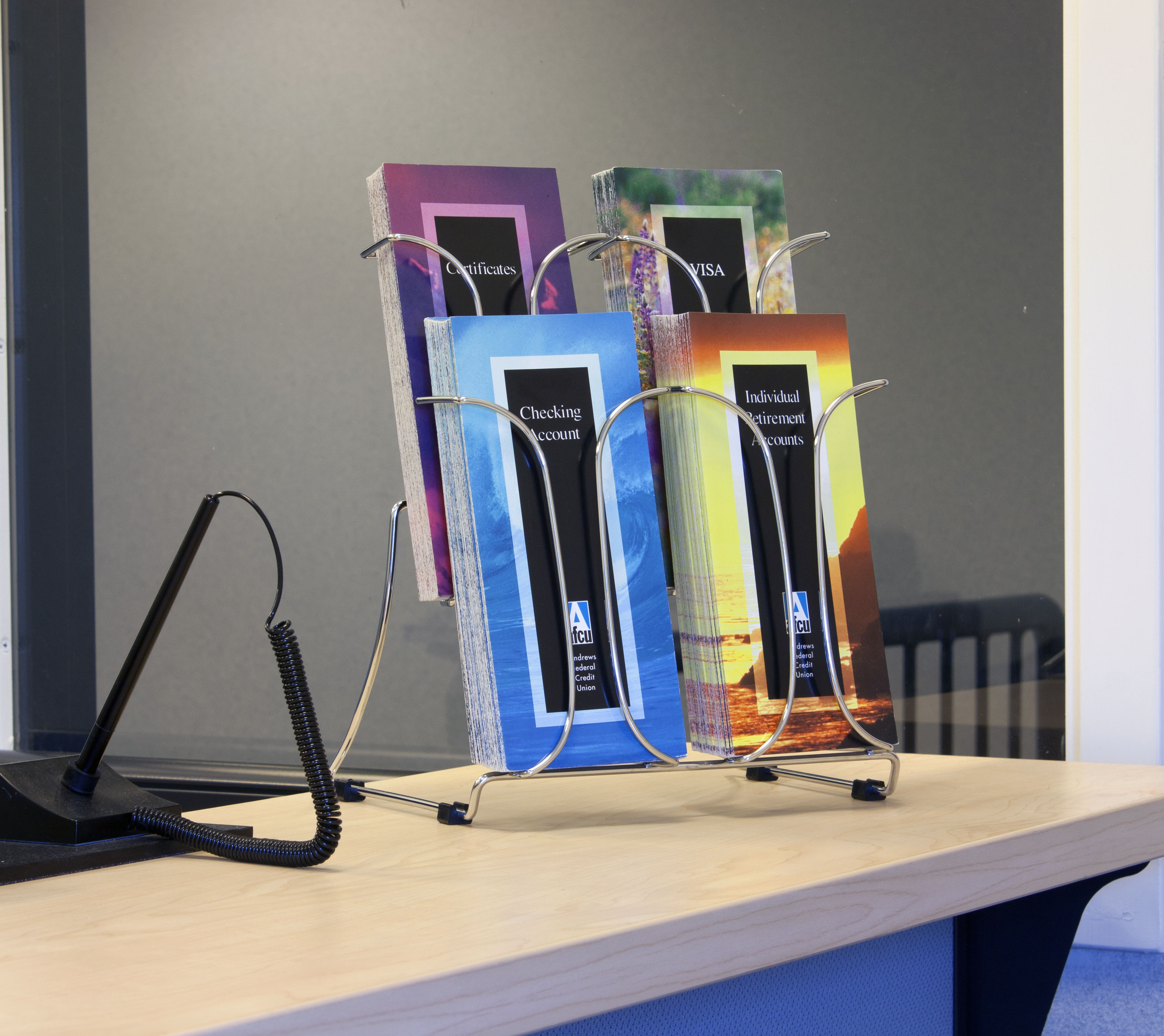 2-Tiered Brochure Holder for Tabletops, 4 Pockets Store 4 x 9 Pamphlets - Chrome - Image 2
