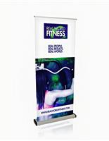 The Edge 33"x81" retractable banner stand with custom printed graphics.