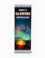Glow light up retractable banner stand with custom printed graphics.