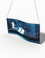 Wavy overhead trade show banner with custom graphics