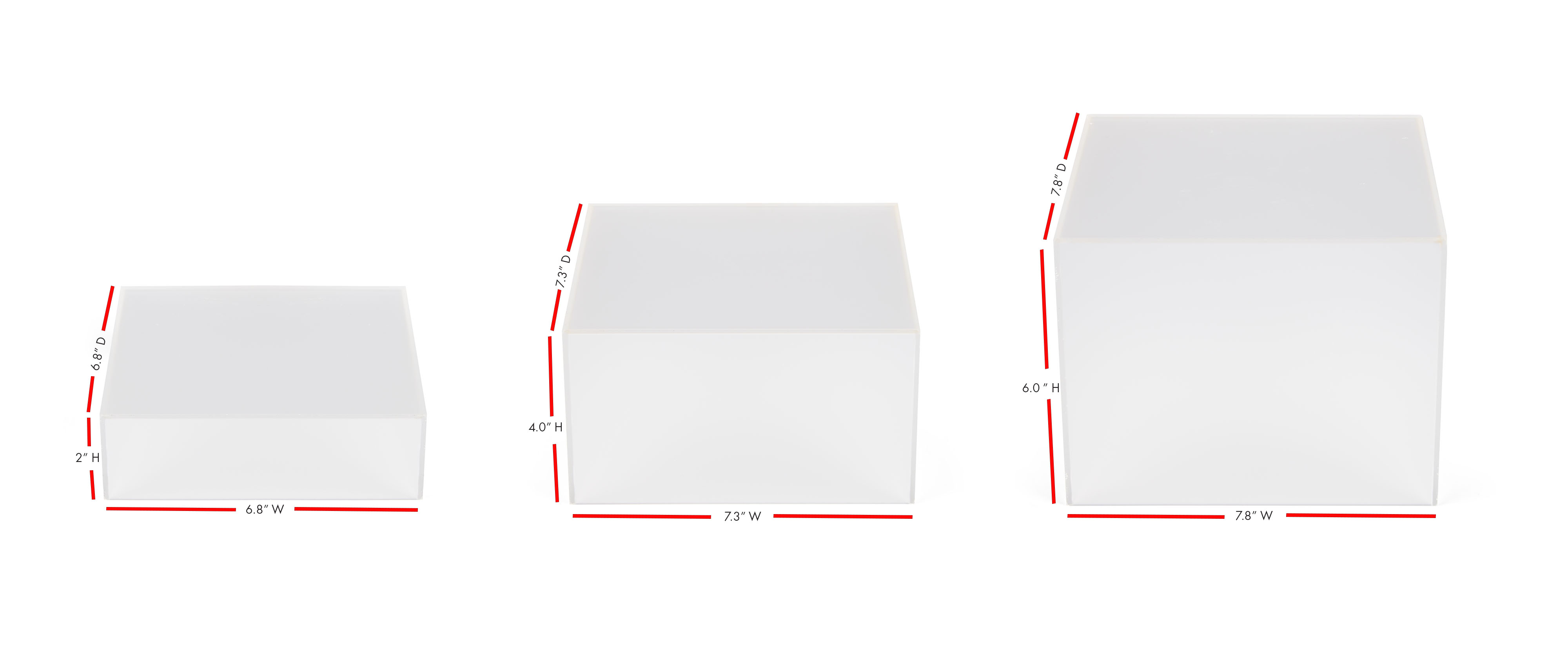 Recycled Acrylic Cube Risers with Hollow Bottoms, Set of 3 - Frosted - Image 6