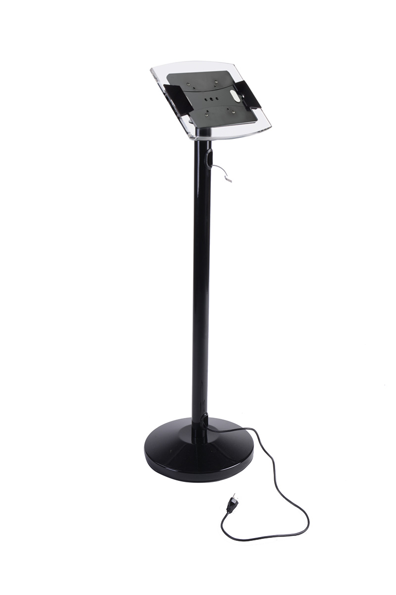 iPad Floor Stand w/ Acrylic Enclosure, Tilting Bracket & Cord Management - Image 2