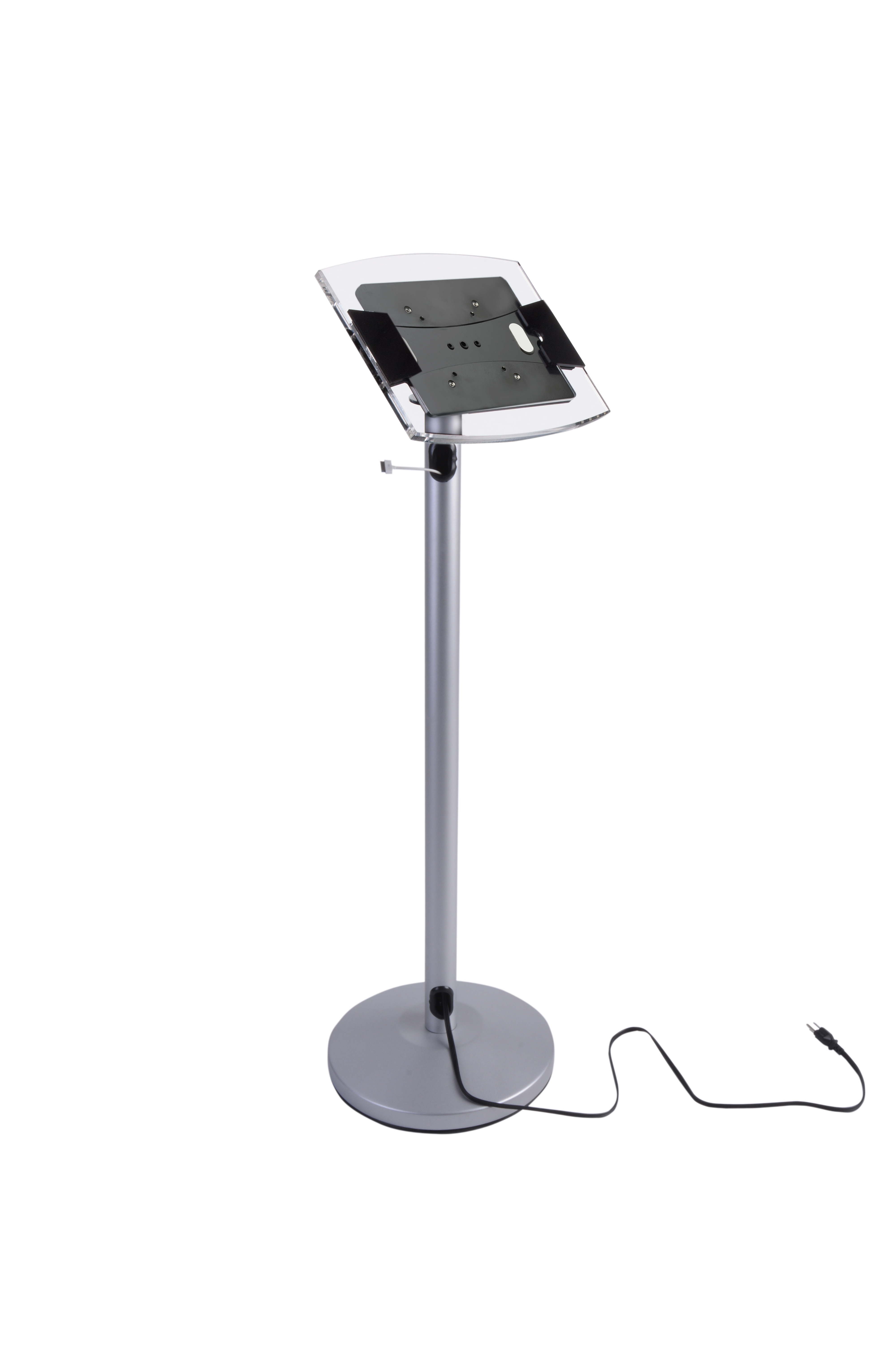 iPad Floor Stand w/ Acrylic Enclosure, Tilting Bracket & Cord Management - Image 2