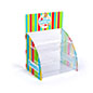Three tier printed acrylic display shelves conveniently ships flat