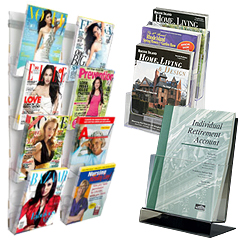 Plastic wall & counter magazine holders