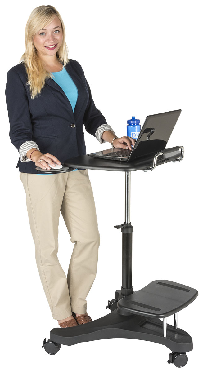 Height Adjustable Laptop Stand, Printer Shelf, Mouse Pad & Cup Holder - Black - Image 5