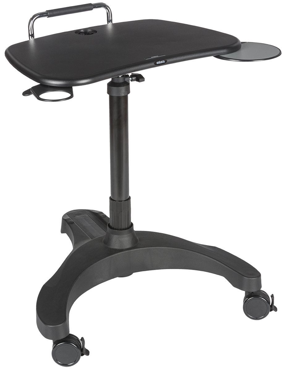 Mobile Standing Desk Retractable Mouse Tray and Cup Holder
