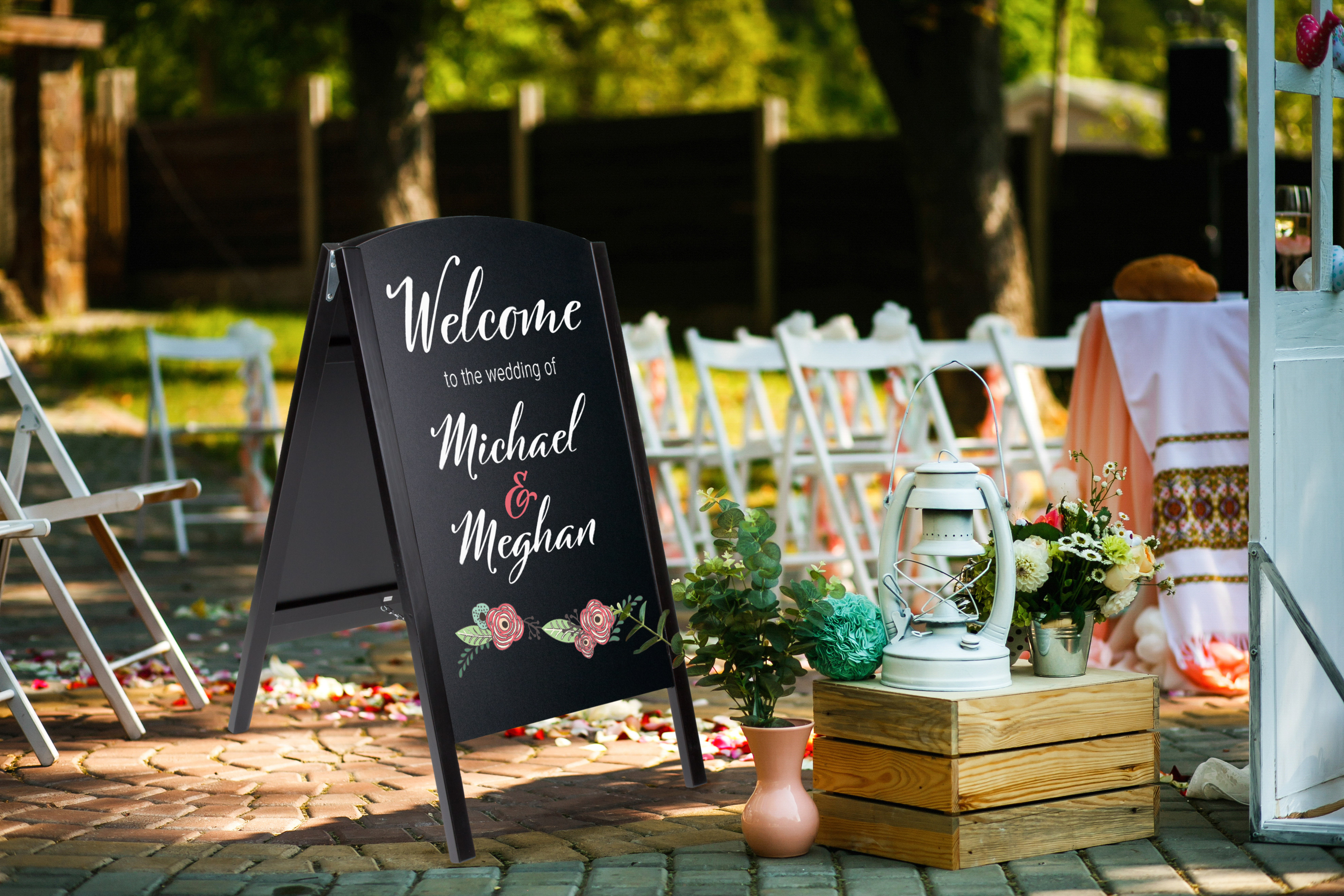 Write-On Board A-Frame, Chalk & Wet Erase, Double Sided, Custom Print - Black - Image 2