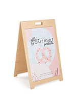 Wooden floor standing A-frame sign with custom printed graphic