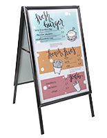 Sidewalk signs with metal construction for inserting posters
