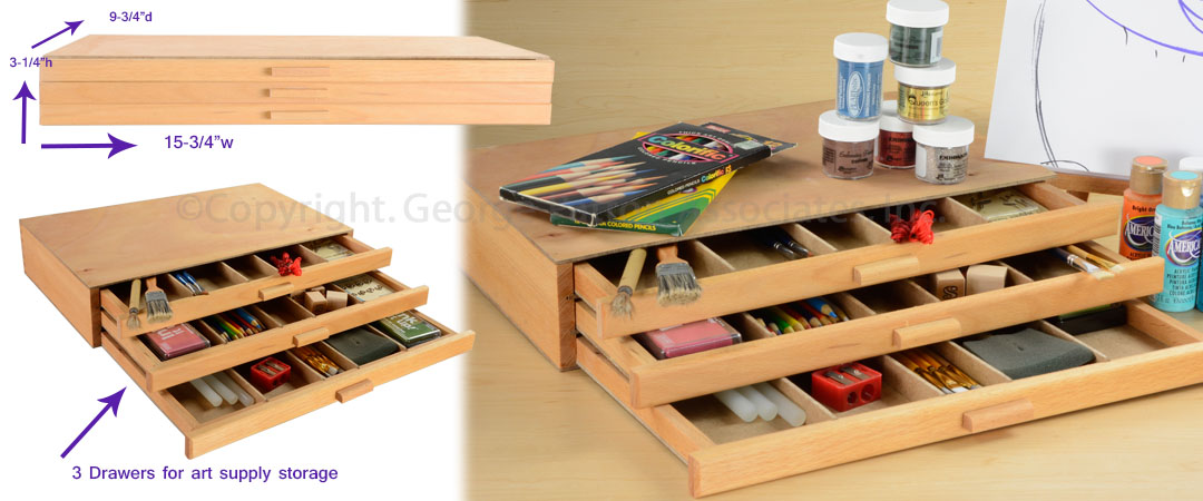 3 Drawer Wood Art Supply Storage Box