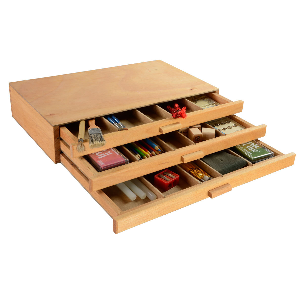 Artist 3-drawer Storage Box, Portable Wooden Box Storage