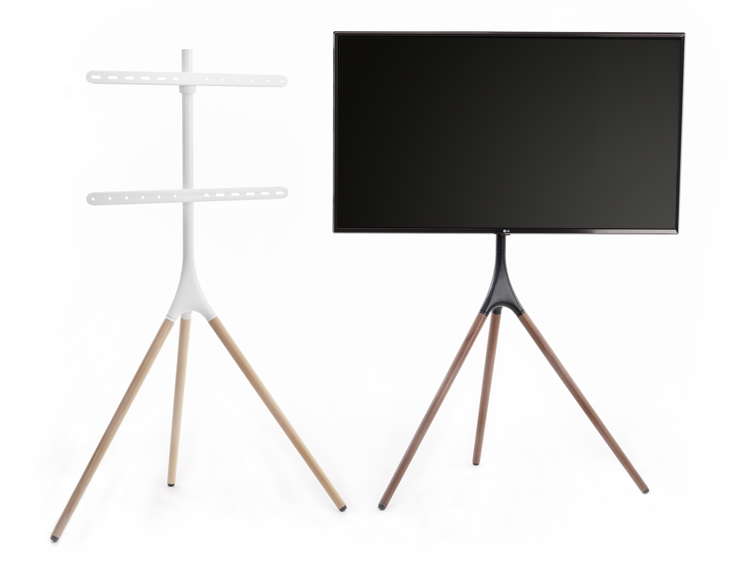 Tripod Easel TV Stand, Fits Screens 43”- 65”, Wooden Legs, 180° Swivel - Image 2