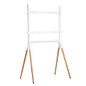 White with oak modern sawhorse-style TV display stand 