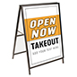 Open for Takeout A-frame sign with two poster boards