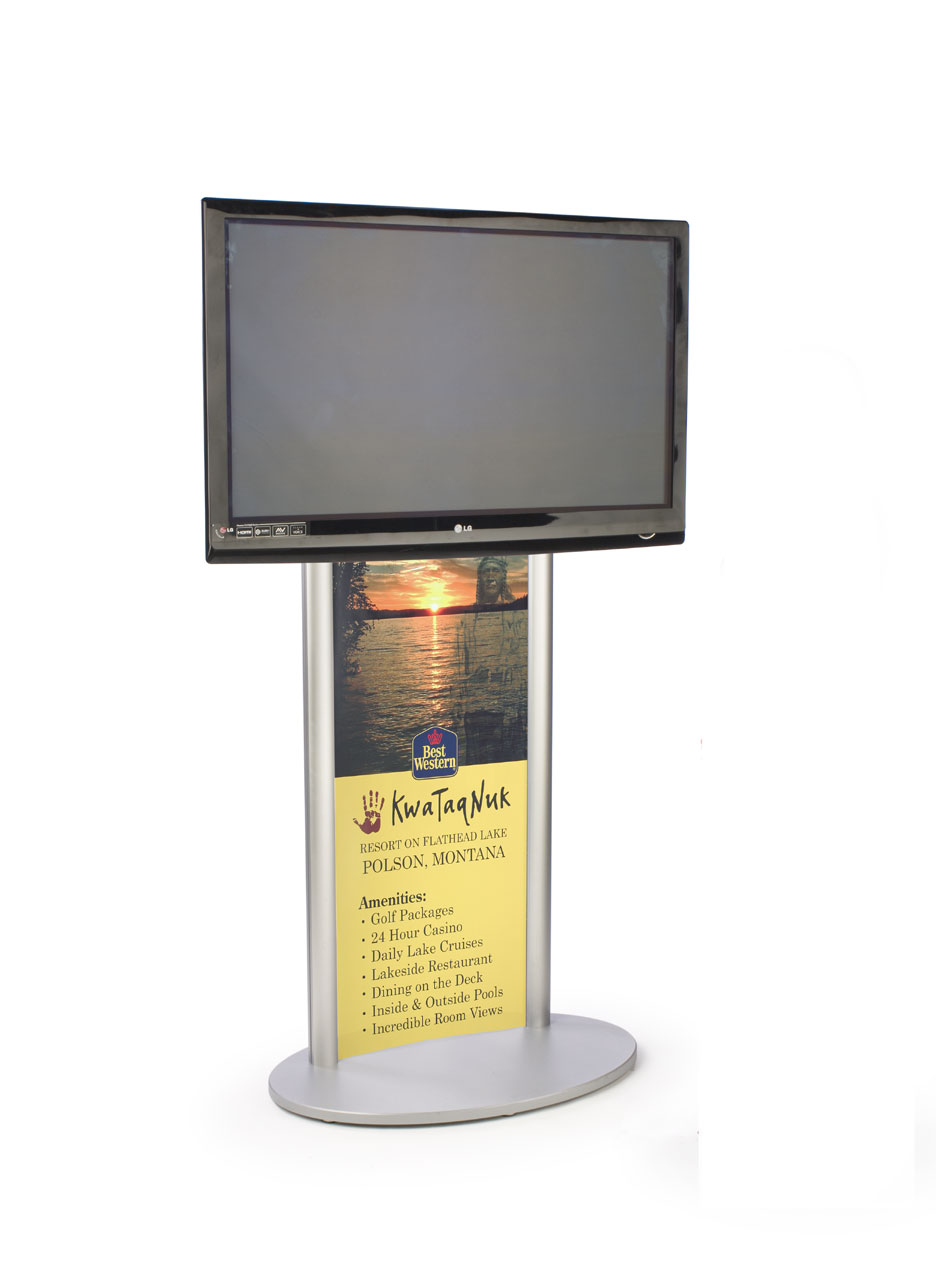 TV Stand with Poster Holder, Fits Monitors 42 to 60-Inch, Oval Base - Silver - Image 2