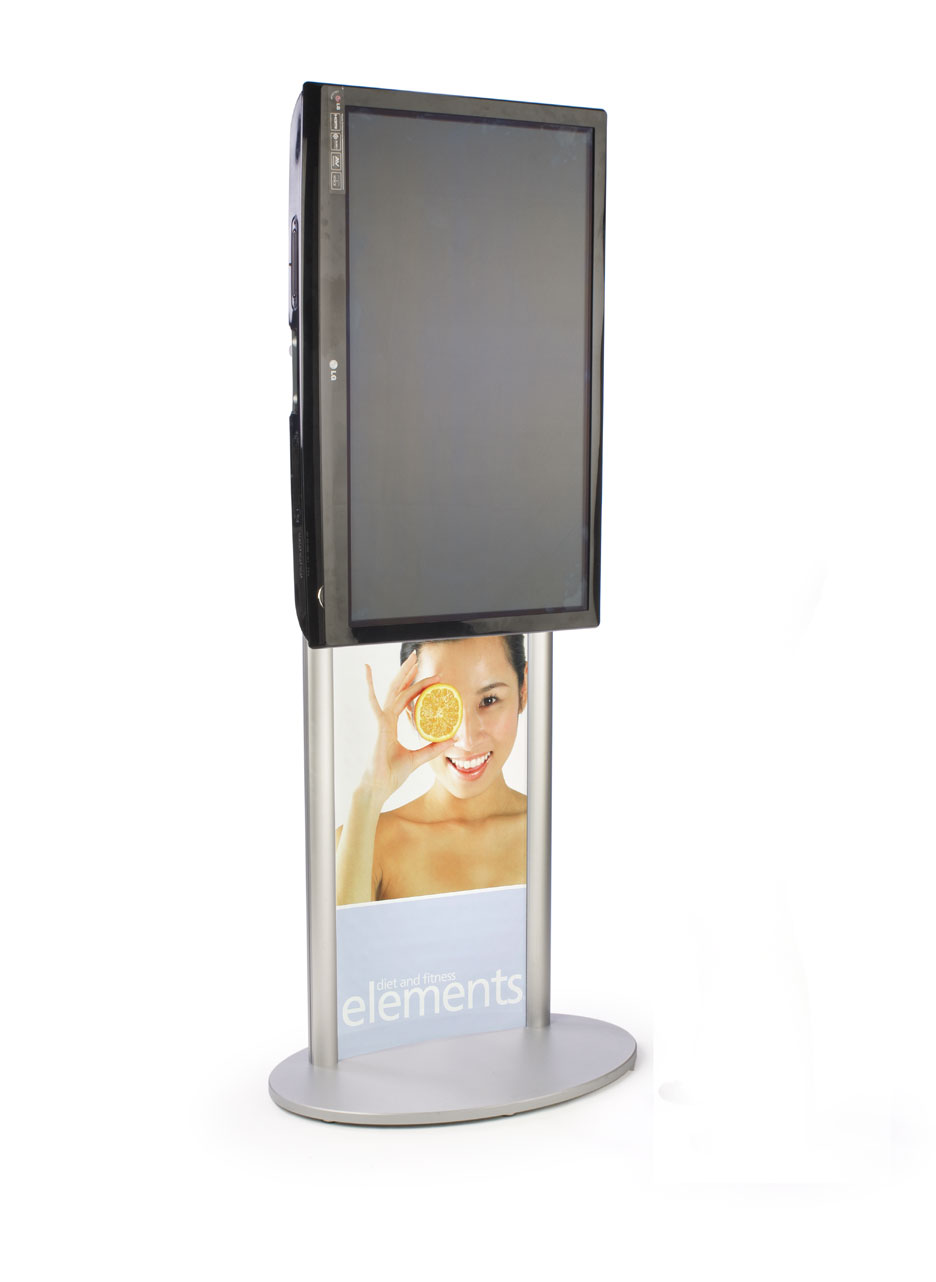 TV Stand with Poster Holder, Fits Monitors 42 to 60-Inch, Oval Base - Silver - Image 3