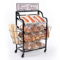 Bakery Display Rack w/ Wheels, 4 Shelves, 2 Side Baskets & Header - Black - Image 6
