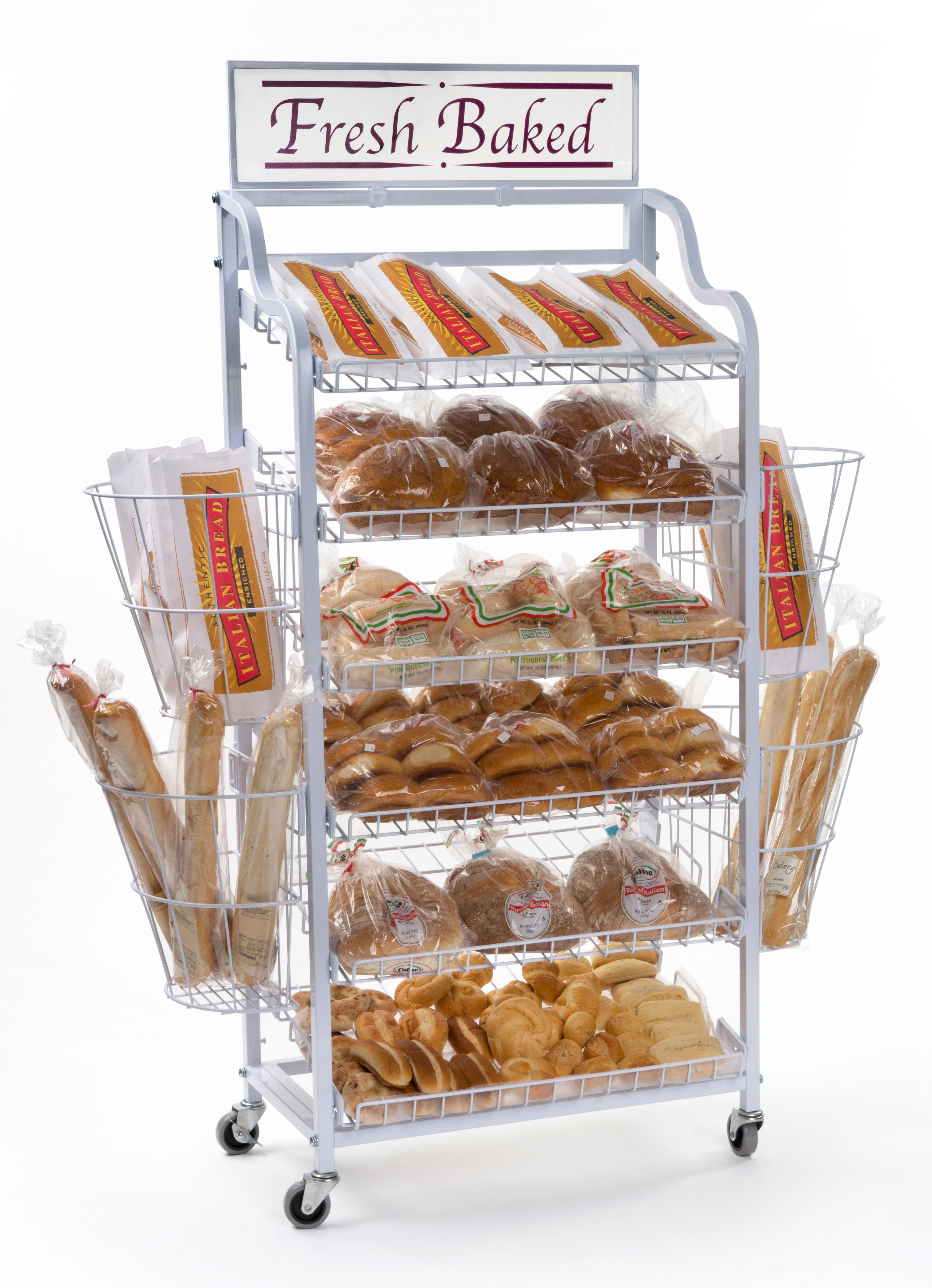 Bakers Stand With Baskets | (4) Attachable Side Bins | Displays2Go