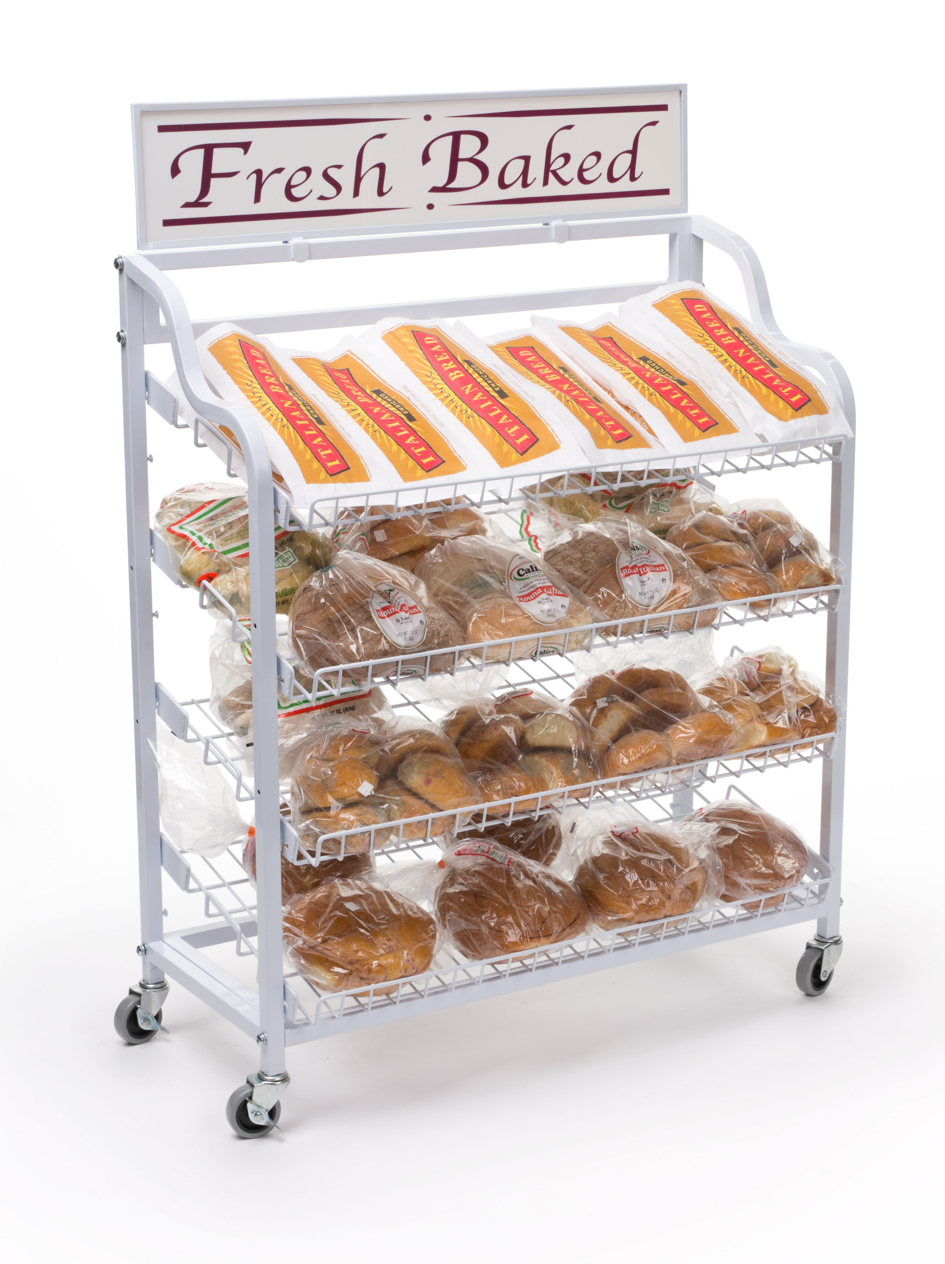 Adjustable Shelf Bread Stand | White Metal Rack | Displays2Go