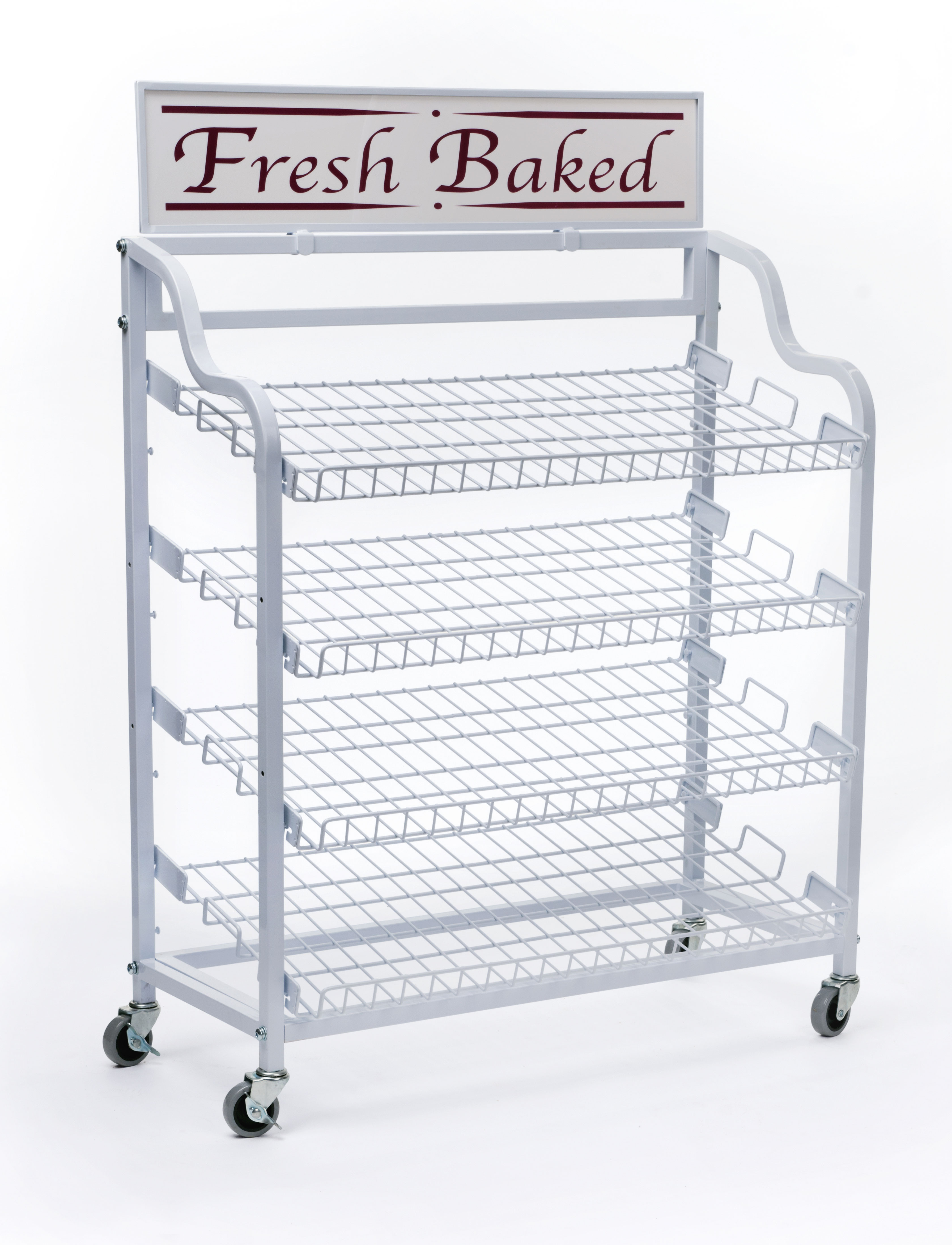 Adjustable Shelf Bread Stand | White Metal Rack | Displays2Go