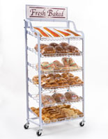 Bakery Display Rack w/ Wheels, 6 Shelves & Header - White