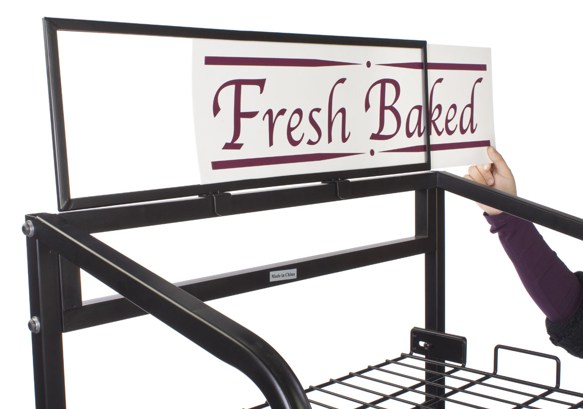 Bakery Display Rack w/ Wheels, Adjustable Shelves & Header - Black - Image 4