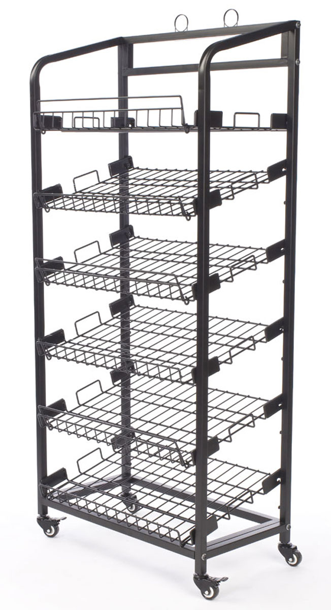 Bakery Display Rack w/ Wheels, Adjustable Shelves & Header - Black - Image 2