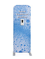 Pre-printed banner with sanitizer dispenser