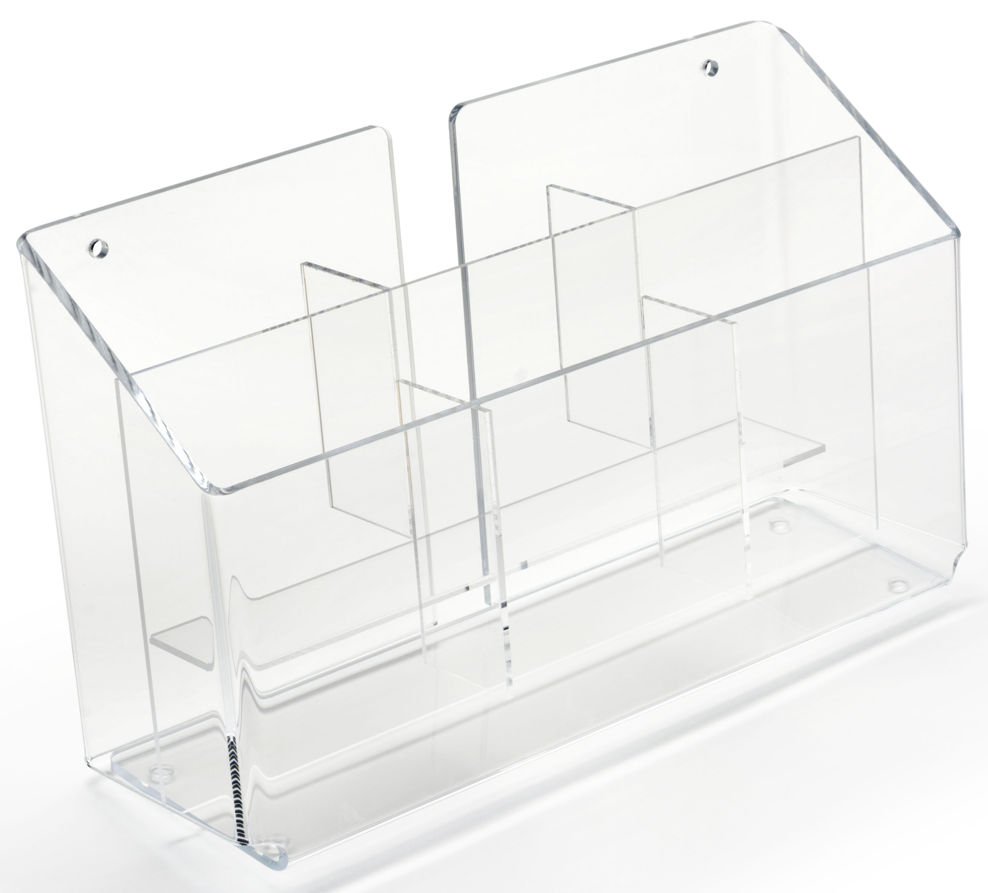Acrylic Brochure Holder, 4"w Pockets, Wall or Tabletop - Clear - Image 2