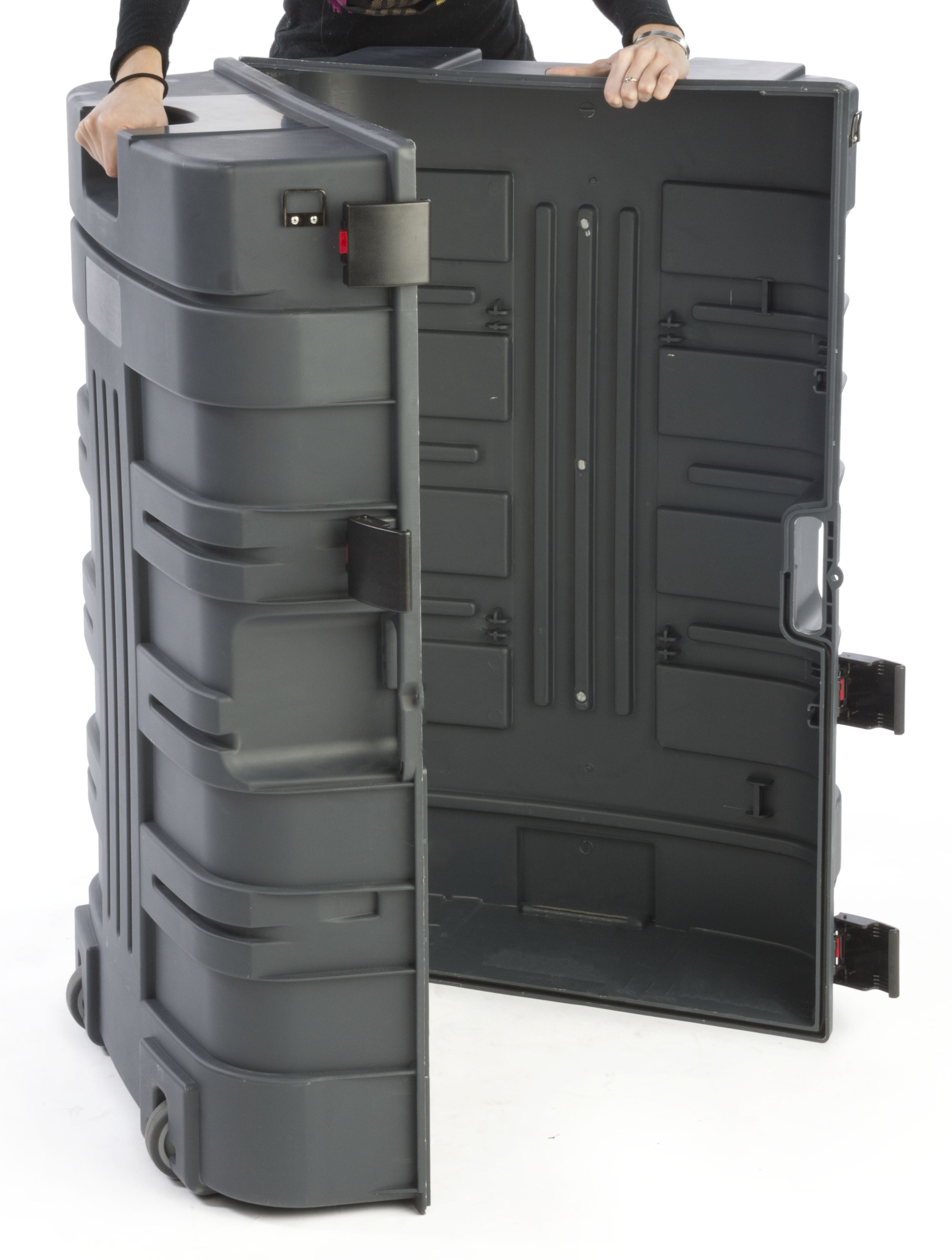 2 Portable Equipment Cases, Convert to Counter w/ Interior Shelves - Grey; Black - Image 6