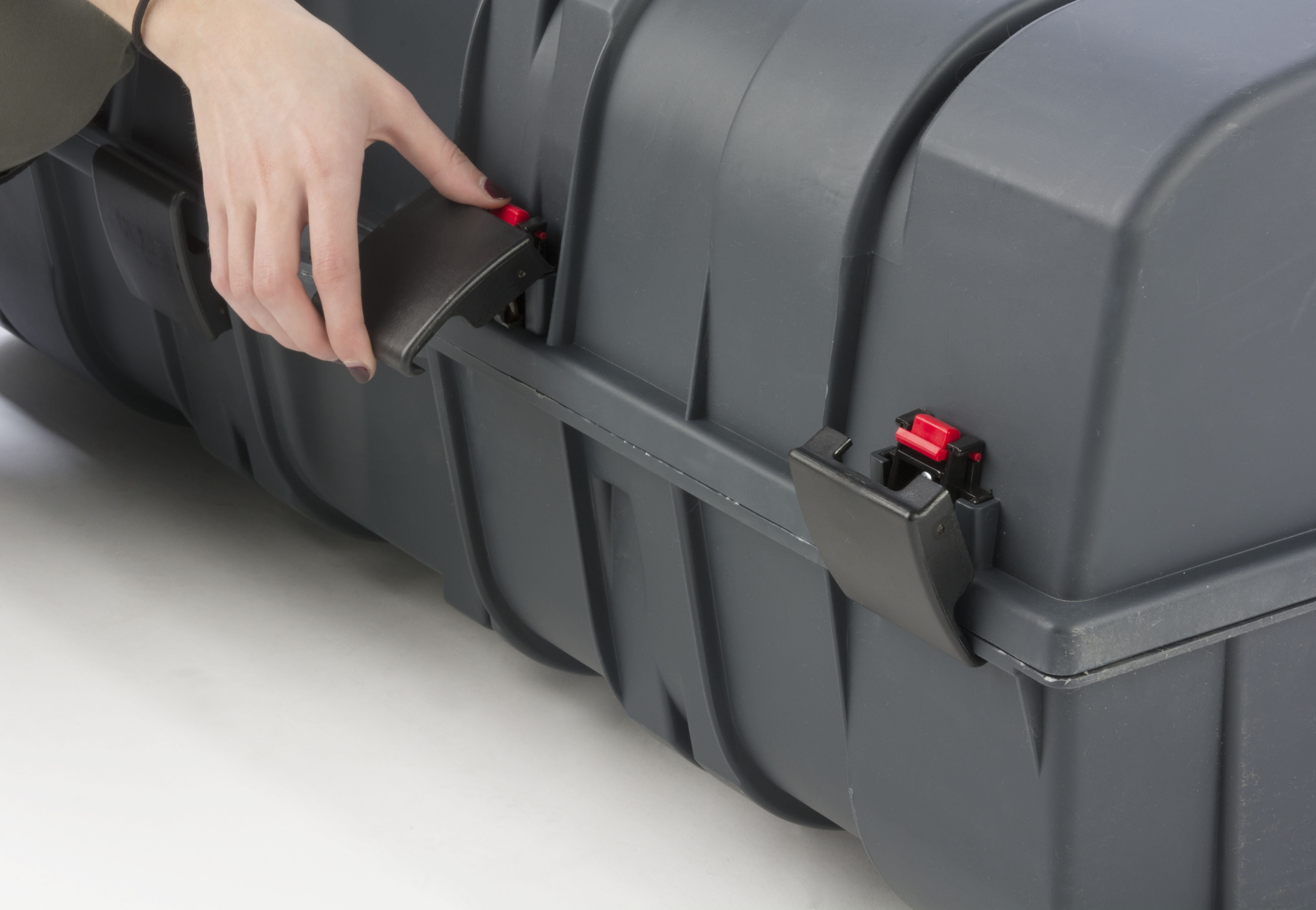 2 Portable Equipment Cases, Convert to Counter w/ Interior Shelves - Grey; Black - Image 5