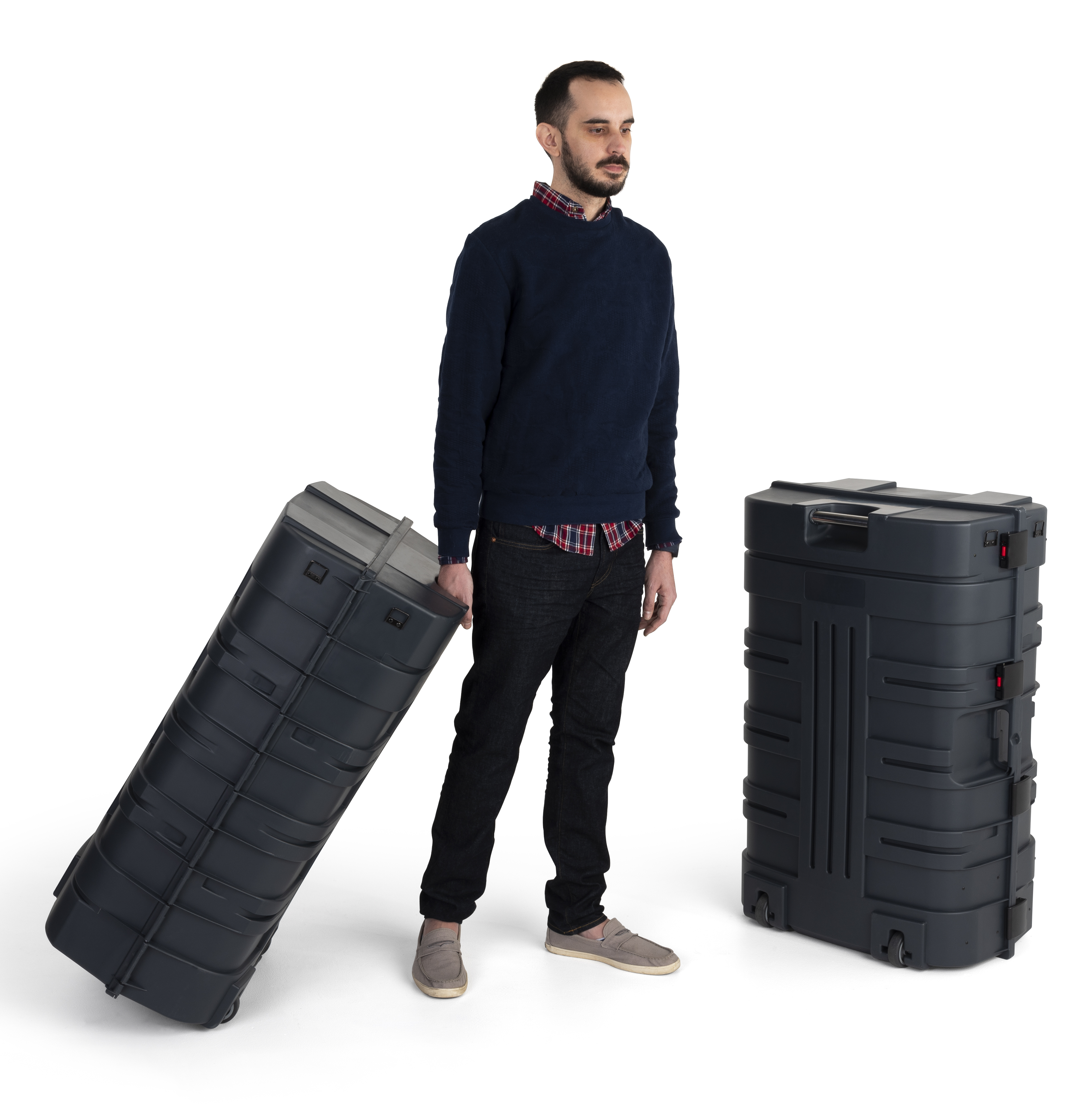 2 Portable Equipment Cases, Convert to Counter w/ Interior Shelves - Grey; Black - Image 10