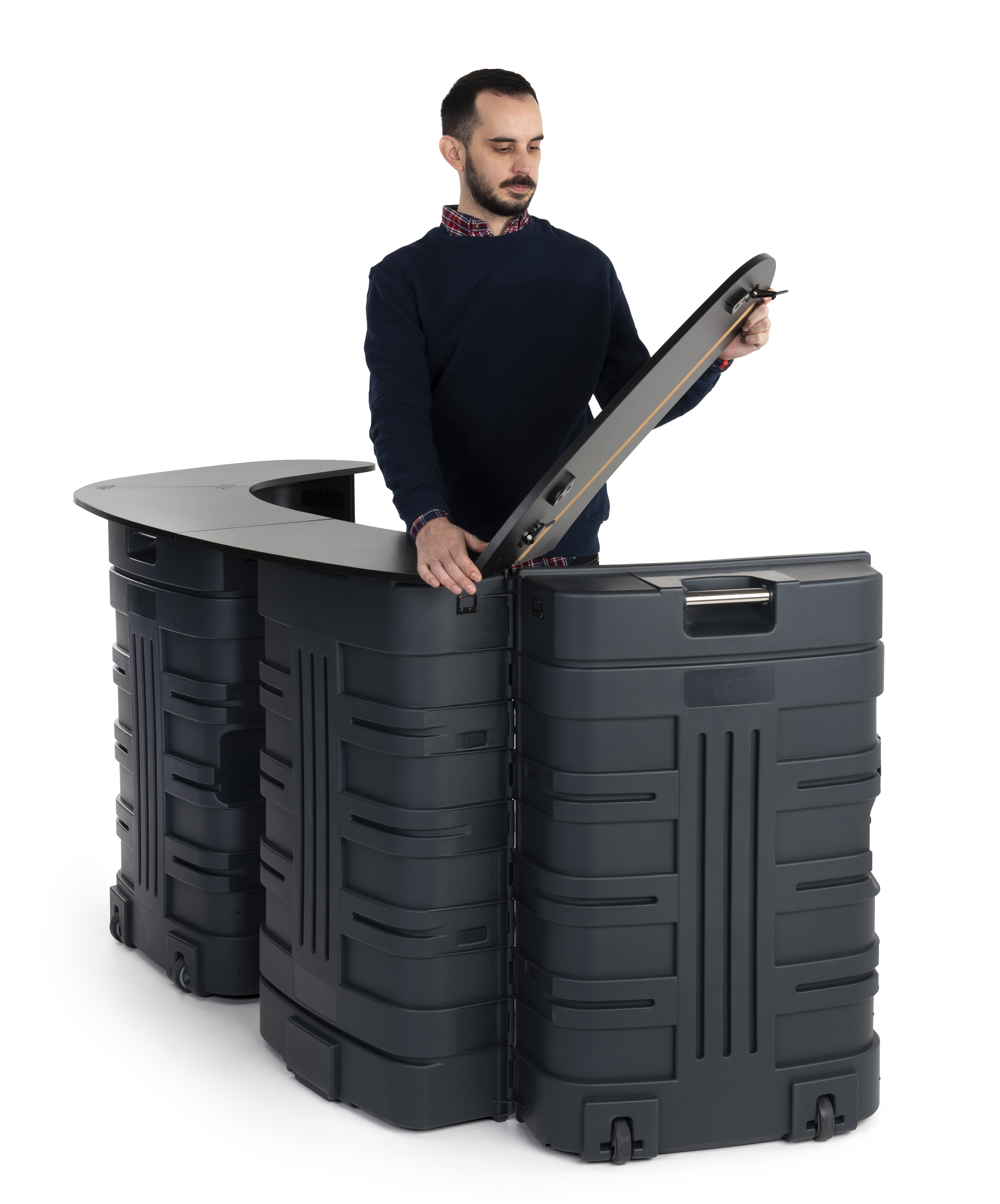 2 Portable Equipment Cases, Convert to Counter w/ Interior Shelves - Grey; Black - Image 8