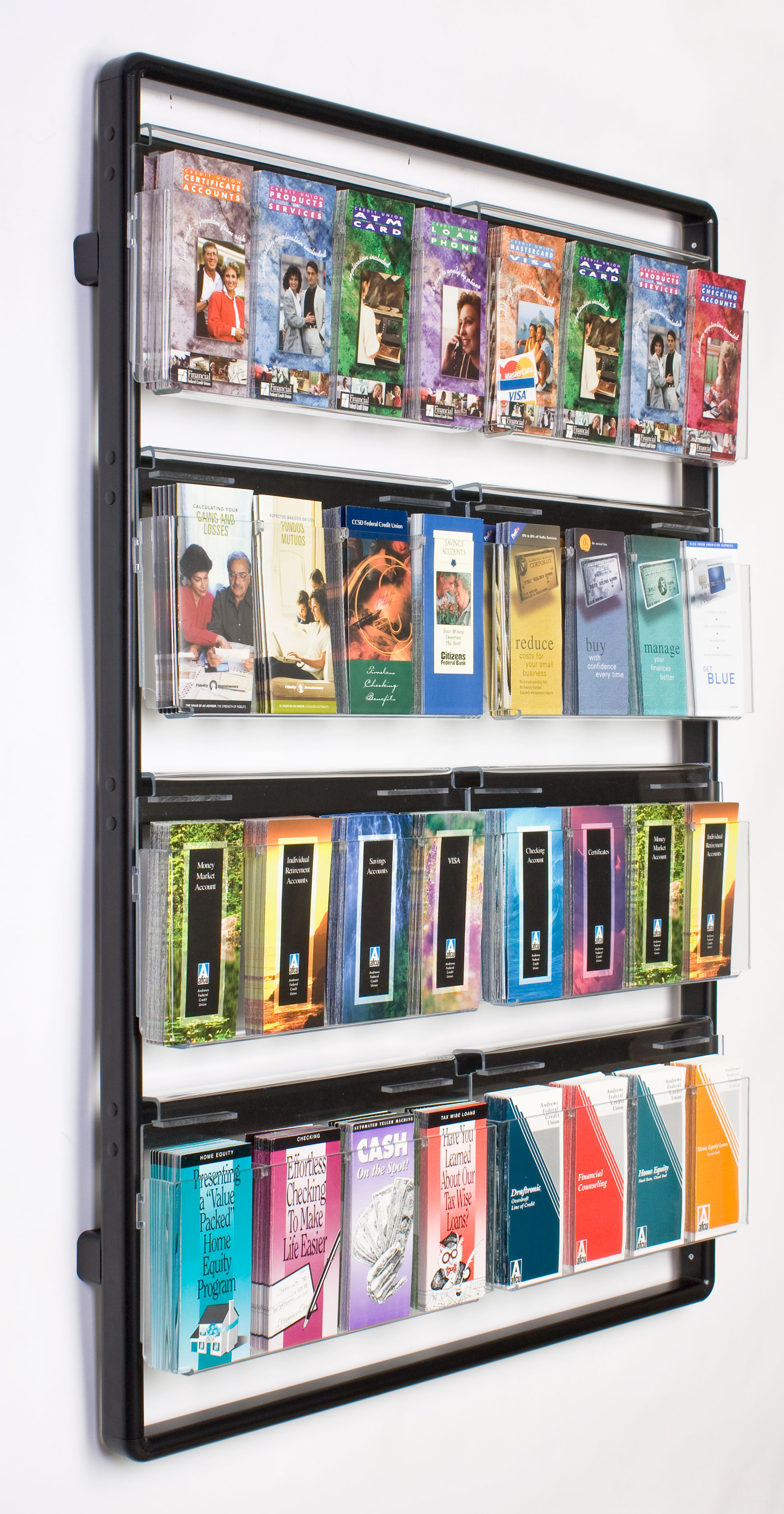 Wall Mounted Magazine Rack - Black Finish w/ (16) Pocket | Displays2Go