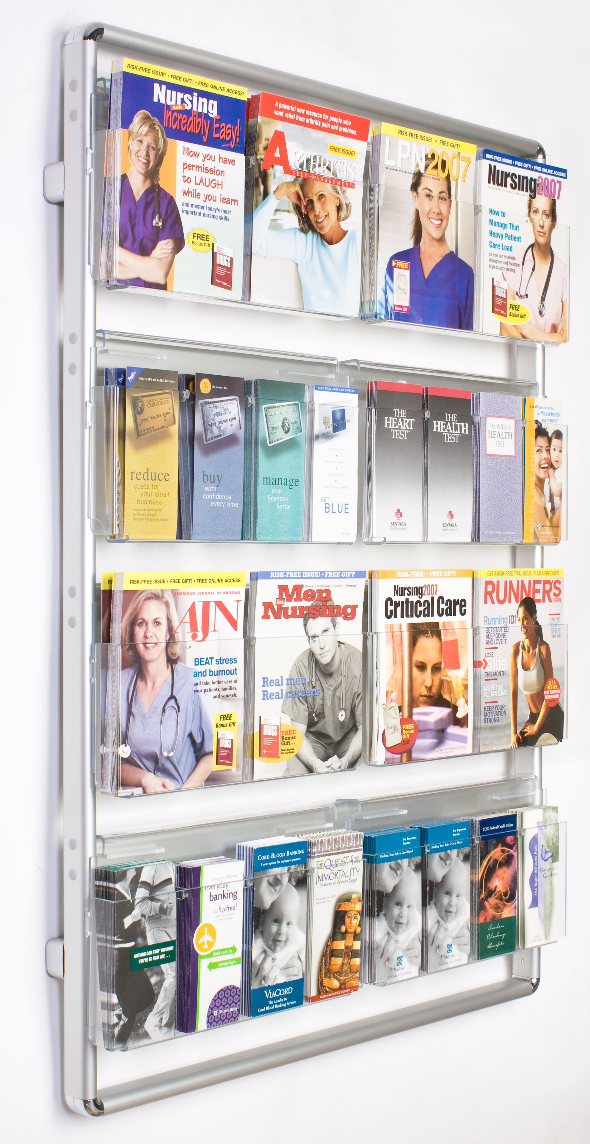 (16) or (32) Pocket Acrylic Magazine Wall Holder - Silver | Displays2Go