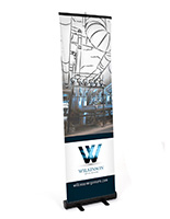24"x80" budget retractable banner stand with black base oblique view