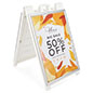 White snap open a-frame sidewalk sign with durable plastic construction