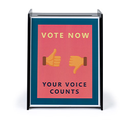Acrylic donation boxes with video screen