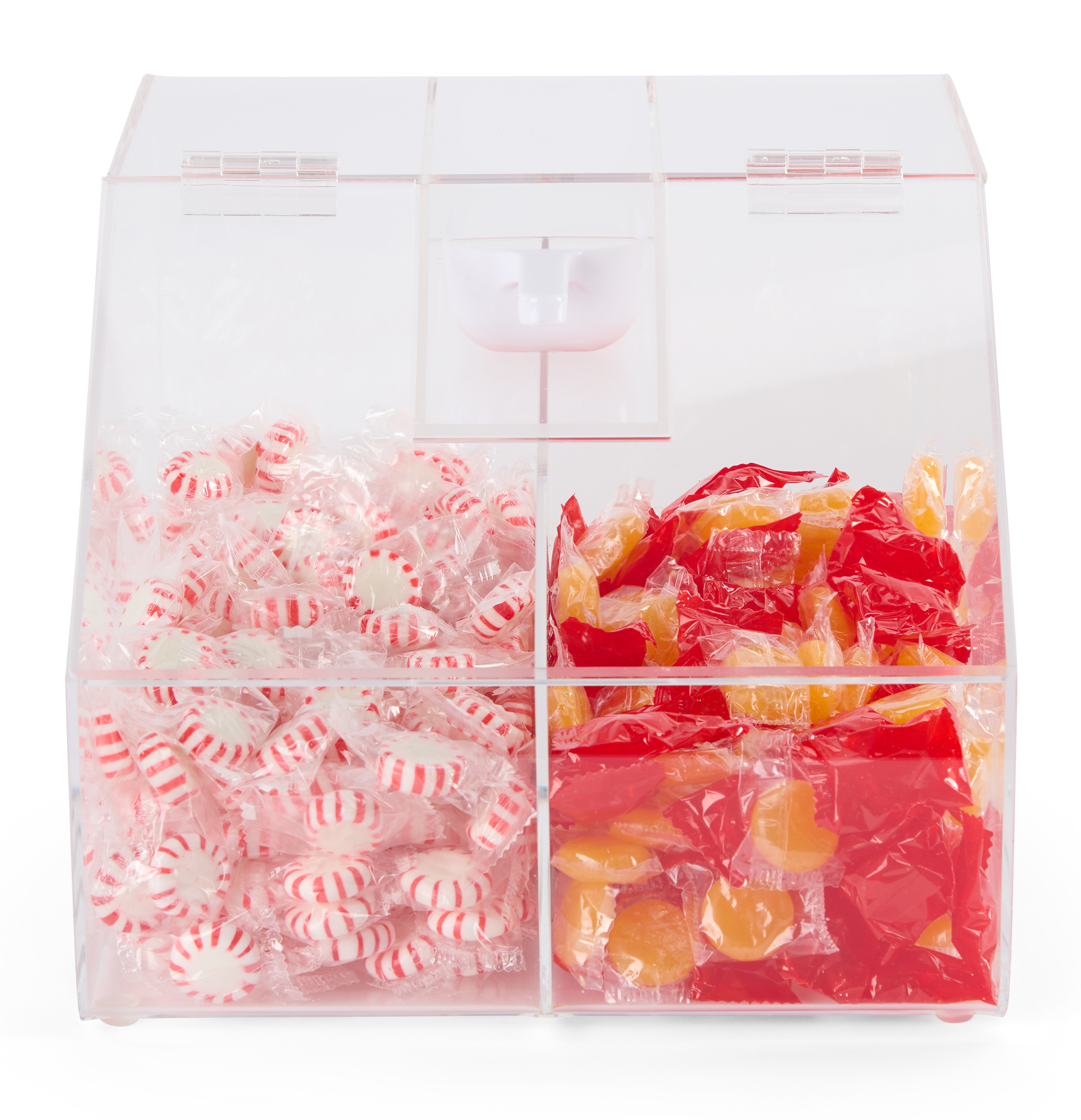 2.5 Gallon Recycled Acrylic Candy Bin, 2 Compartments, Scoop Holder - Image 4