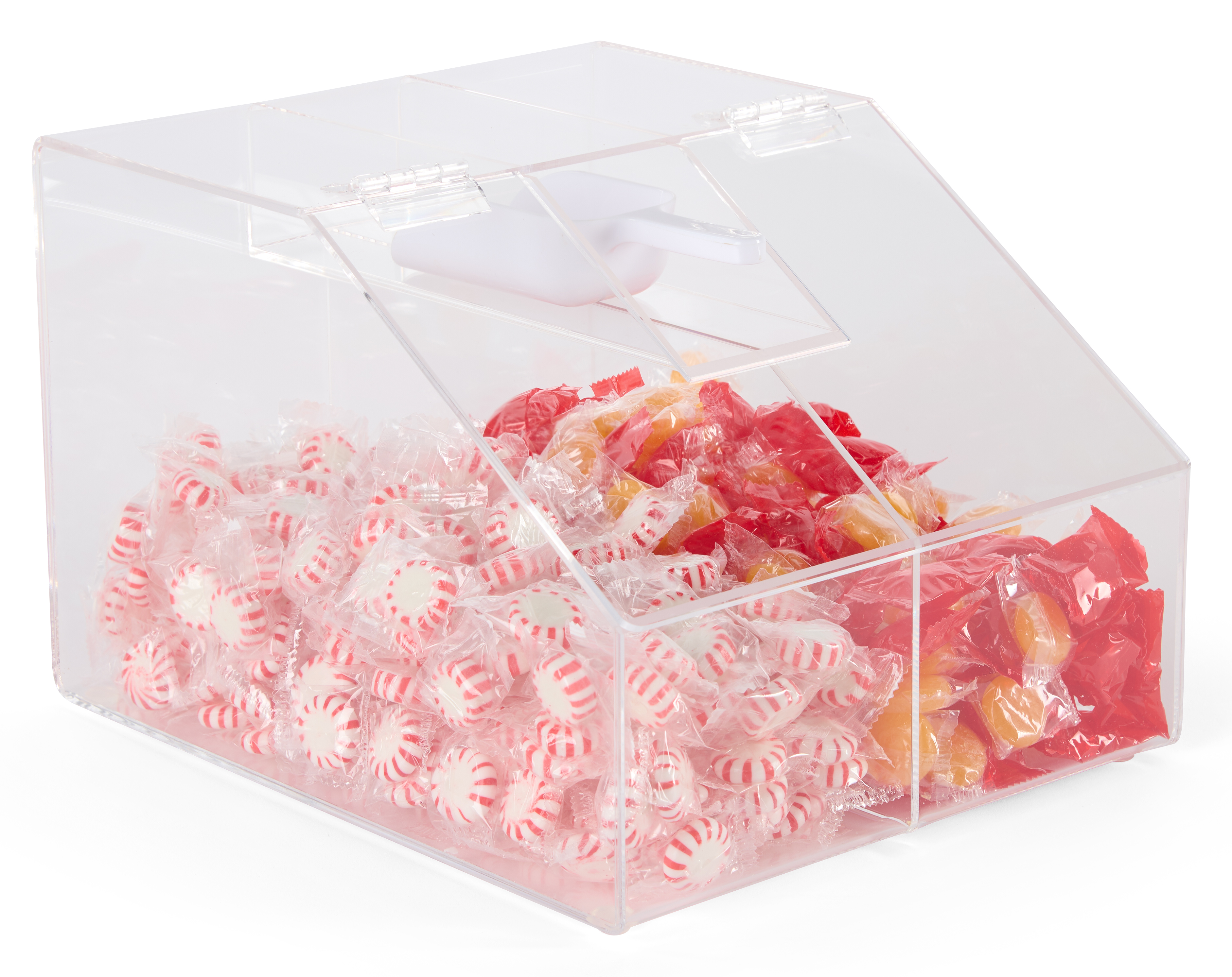 2.5 Gallon Recycled Acrylic Candy Bin, 2 Compartments, Scoop Holder - Image 2