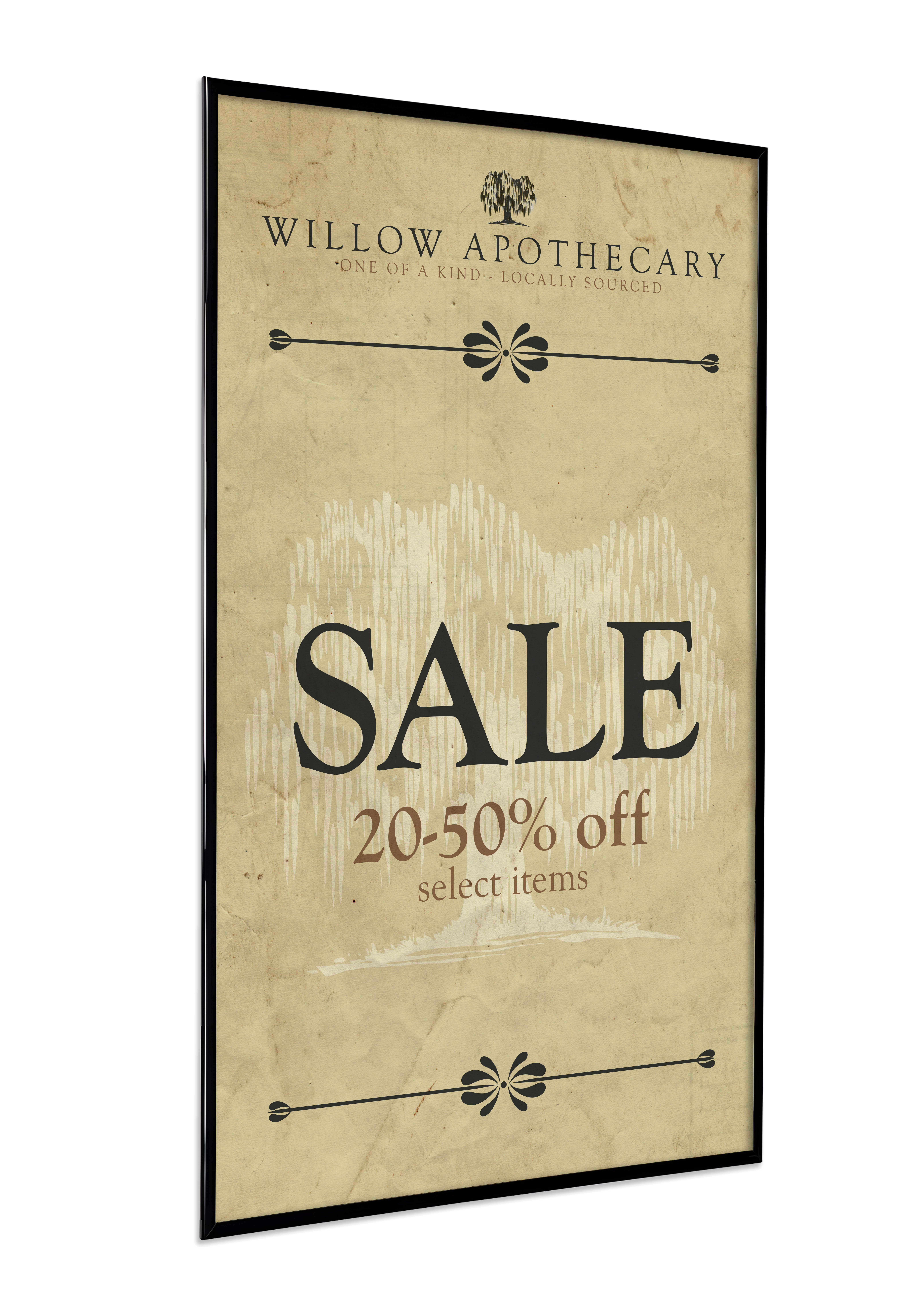 24" x 36" Wall Mounted Poster Holder, Cardboard Backer, Portrait or Landscape - Black