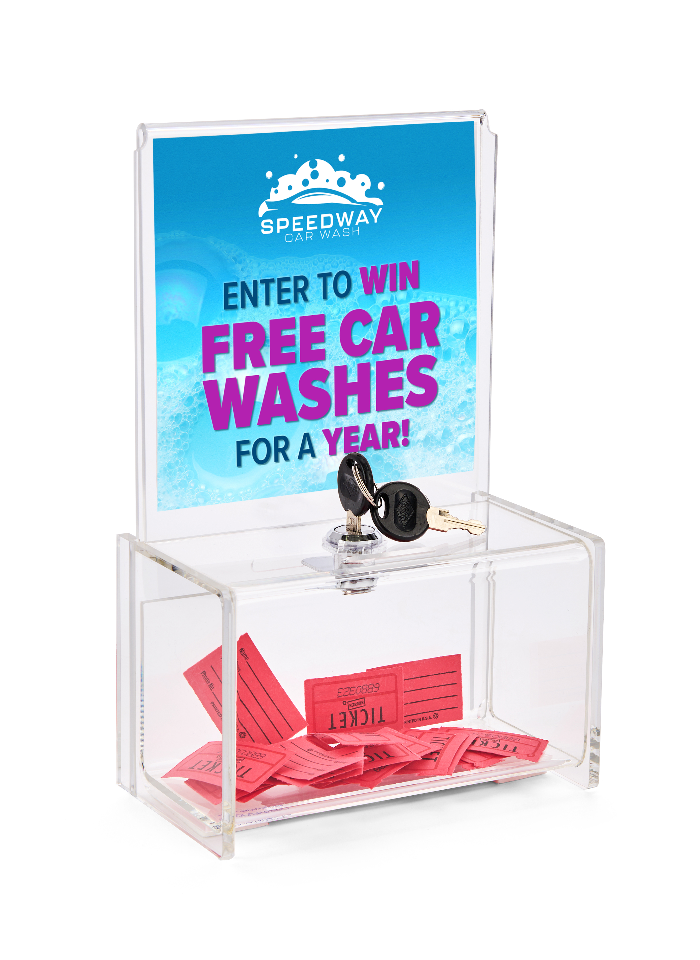 Recycled Acrylic Donation Box, Lockable, 6 x 6 Header - Clear - Image 5