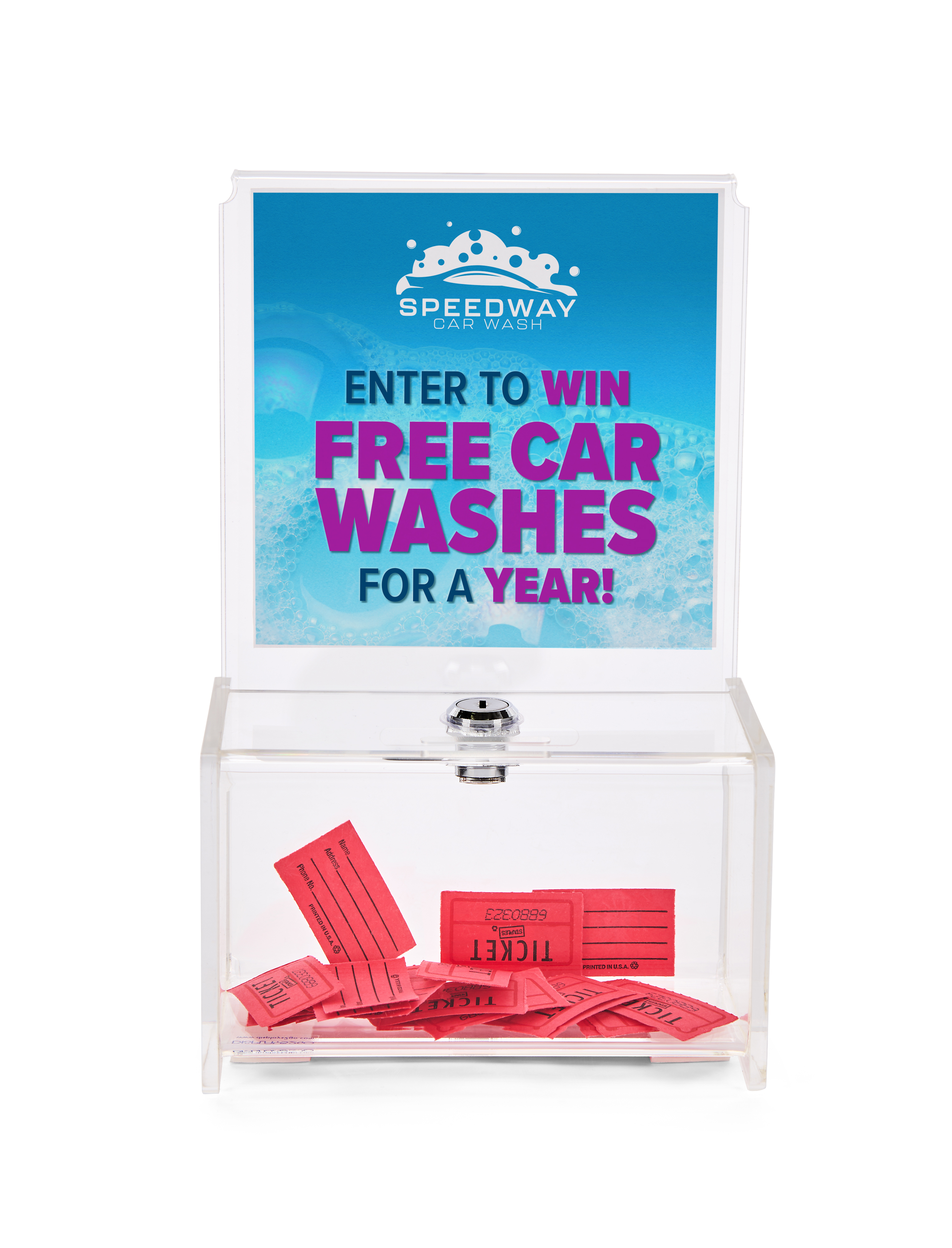 Recycled Acrylic Donation Box, Lockable, 6 x 6 Header - Clear - Image 2