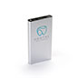 Silver branded power bank with slim design for carrying 