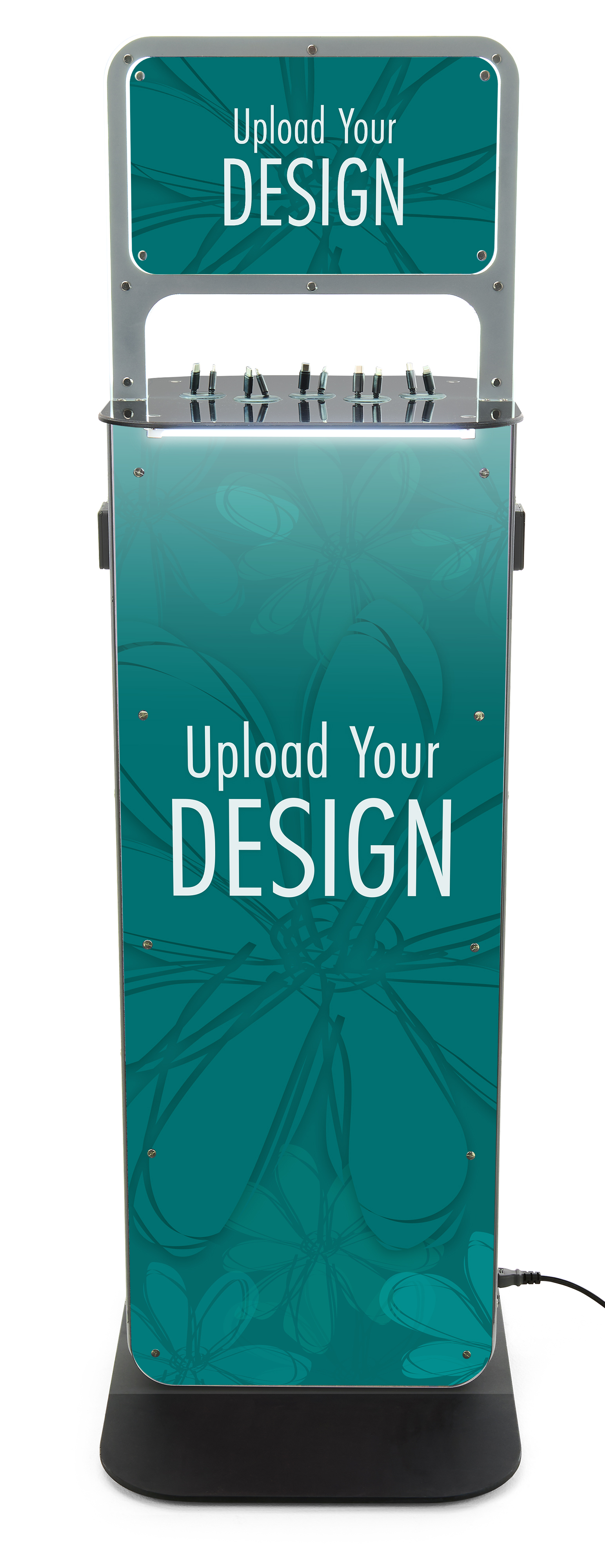 Charging Kiosk for Floor w/ Custom Graphics, 10 Cables, 2 Universal Outlets - Silver - Image 10