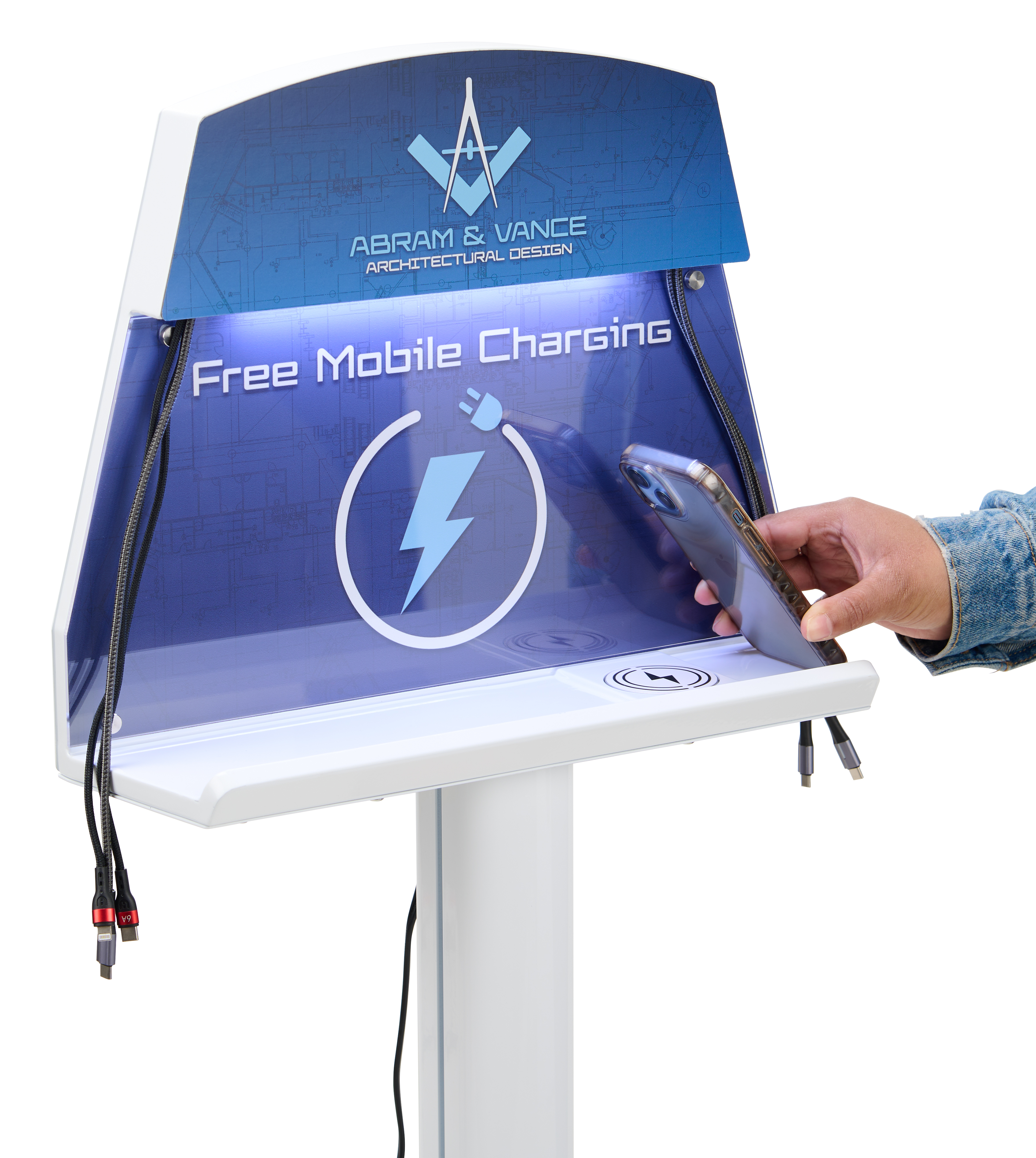 Cell Phone Charging Station w/ Custom Graphics, 5 Cords and Wireless Charging - White - Image 6