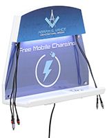 Cell phone charging station with cables and graphics