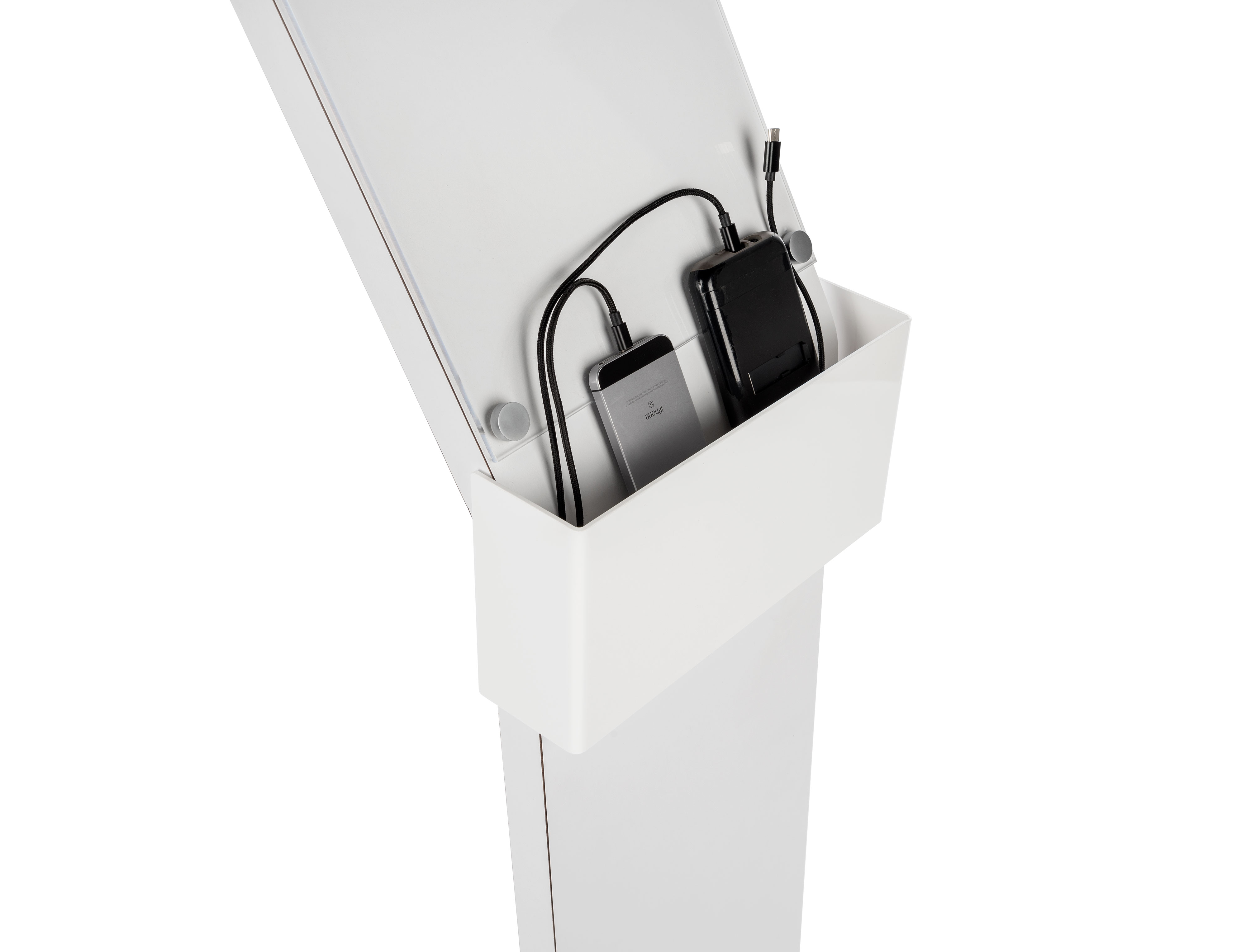 Charging Kiosk for Floor w/ 8.5 x 11 Sign Holder, 3 Cables, 5 Device Capacity – White - Image 6